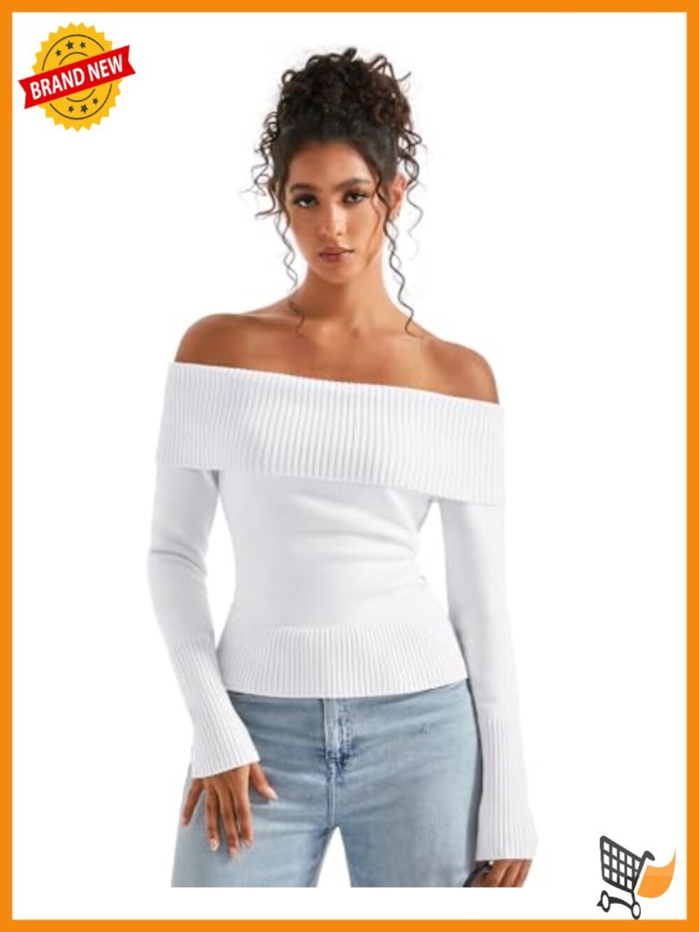 Off Shoulder Ribbed Knit Long Sleeve Pullover Sweater Modal Casual Top